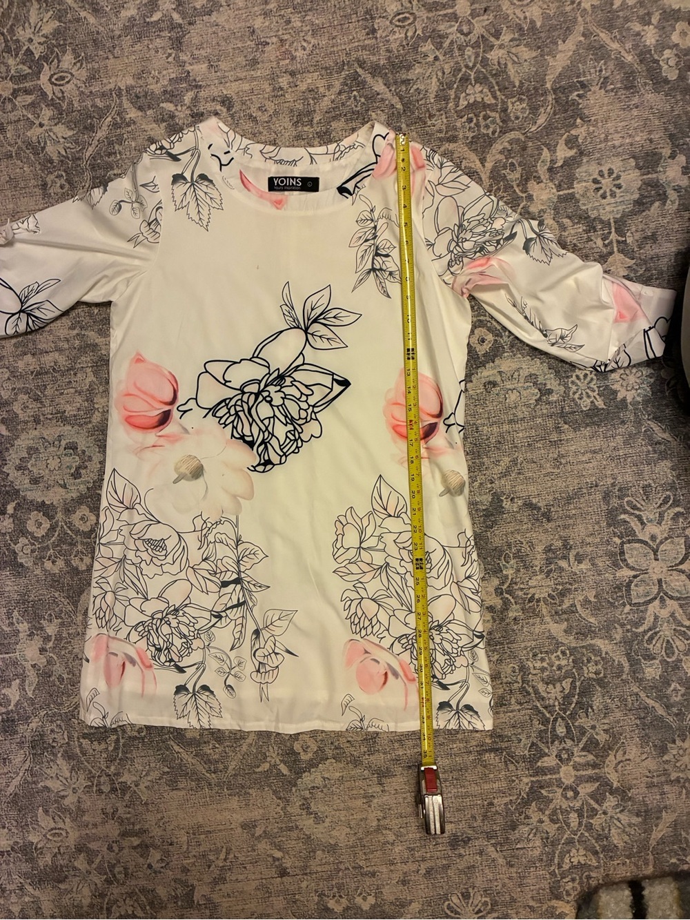 YOINS White Floral Long Sleeve woman’s top with Pink Accents